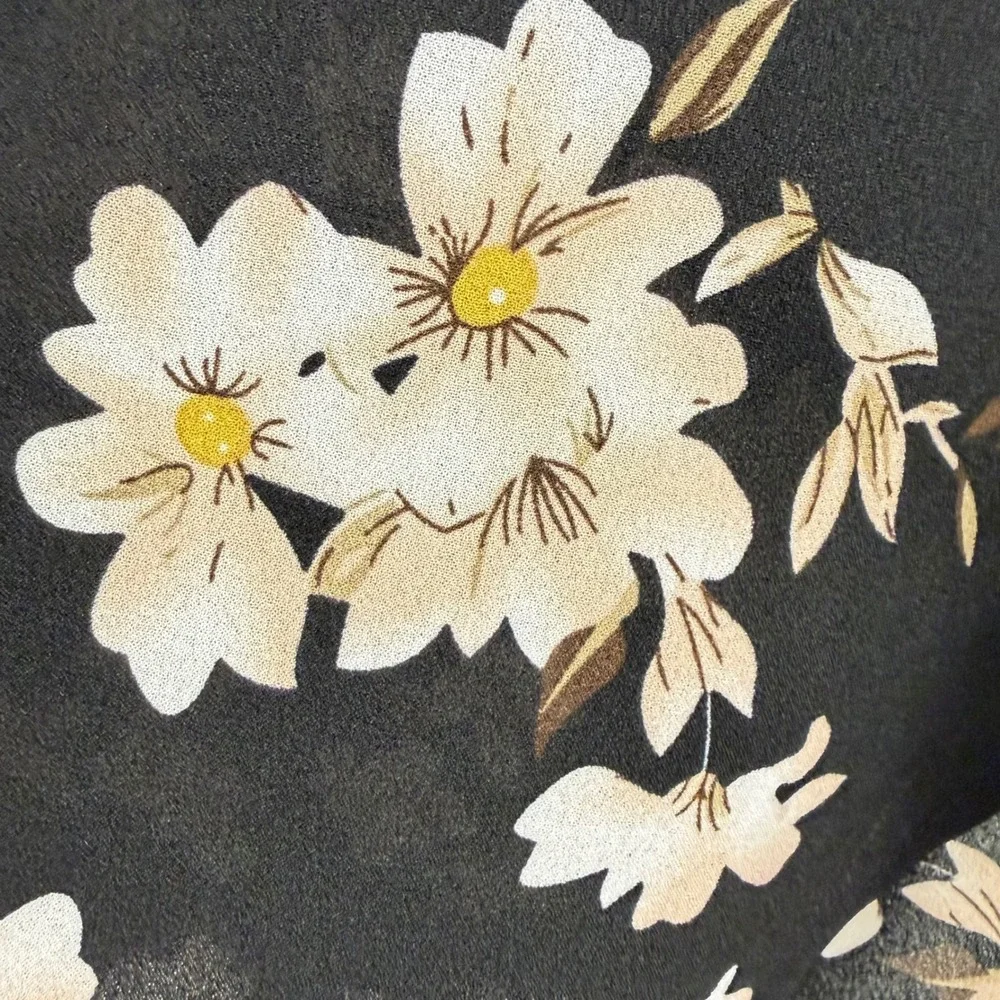 Fun2Fun Mackenzie Henley Blouse Black‎ Floral Roll Tab Sleeve Top XL